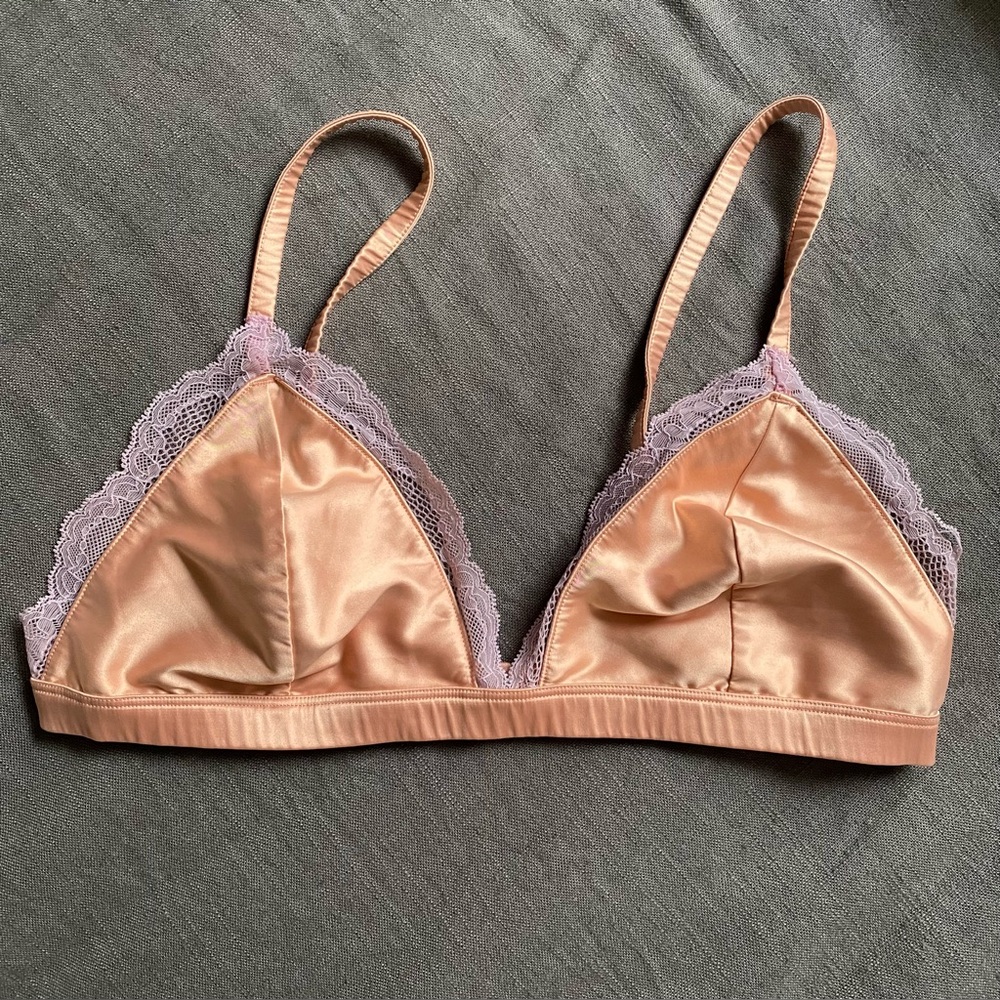 Parade Elegant Lace Trim Satin Bralette Size L